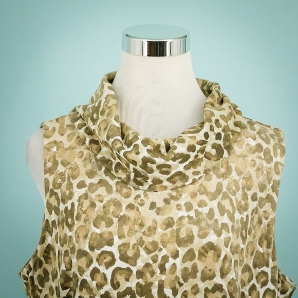 J. McLaughlin Size XL Diaz Leopard Animal Cowl Neck Sleeveless Knit Dress - Picture 2 of 7